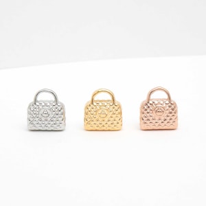 PD-2252-OP / 2 Pcs - Classic Style Flap Bag Pendant | Luxury Style Miniature Handbag Purse Pendant | DIY Jewelry Making Supplies