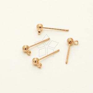 EA-211-RG / 20 st - 3 mm kulformade örhängen, kulformade örhängen, tomma örhängen. Roséguldpläterad över mässing / 3 mm