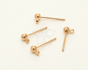 EA-211-RG / 20 Pcs - 3mm Ball Earring Posts, Ball Ear Post Findings, Blank Ear Studs. Rose Gold Plated over Brass / 3mm