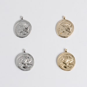 PD-2081-OP / 2 Pcs - Aphrodite Coin Pendant, Ancient Greek Style Venus Coin Charm, Choose Color! / 17mm