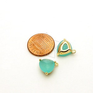 PD-668-GD / 2 Pcs Rounded Edges Triangle Pendant Ice Mint Green, Gold Plated over Brass / 13mm x 13mm image 2