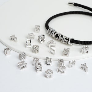 IN-847-OR / 1 Pcs - Alphabet Charm, CZ Paved Dainty Initial Bead for Jewelry Making, Personalized Rhodium Silver Capital Letter