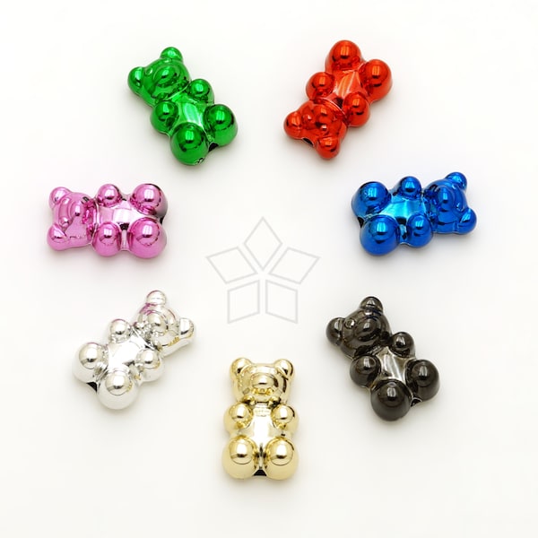 AR368 / 10 Pcs - Metallic Gummy Bear Resin Bead Charm, Key Ring Phone Strap Jewelry Making Supplies / 11x18mm