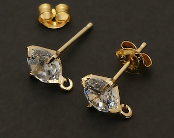 SI-272-GD / 2 pcs - Sertissage de broches 6mm Boucles d’oreilles en zircone cubique, Poteaux d’oreille CZ simples, plaqués or, poteau en argent sterling 925 / 6mm