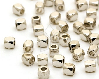 ME-114-OR / 10 Pcs - Faceted Mini Nugget Bead, Metal Beads Spacer, Silver Plated over Brass / 2.5x2.5mm