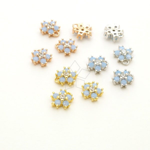 PD-3285-OP / 2 Pcs - Pastel Milky Tiny Flower Charms Light Blue Cubic Zirconia, Blue Opal CZ Minimal Flower Pendant, Choose Color! / 6mm