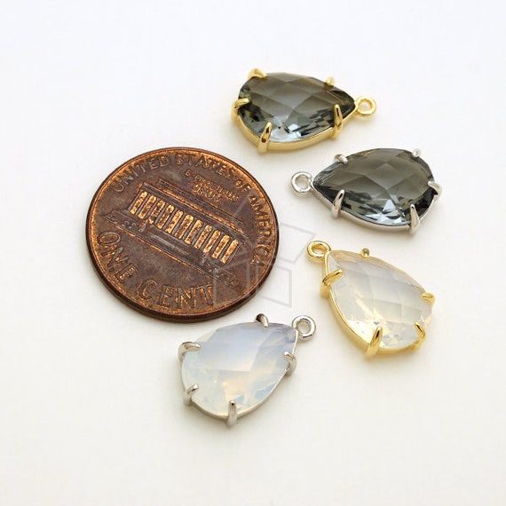 PD-2763-OR / 2 Pcs - Faceted Glass Tear Drop Stone Pendant
