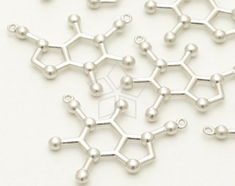 PD-1230-MS / 2 piezas - Colgante de molécula de cafeína, collar de química, plateado mate sobre latón / 20mm x 17.3mm
