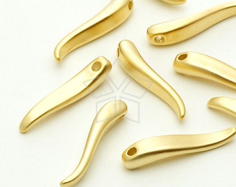 PD-641-MG / 2 Pcs - Little Tail Pendant, Tail Charm, DIY Jewelry Making Findings, Matte Gold Plated over Brass / 4mm x 21mm