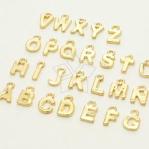 IN-058-GD / 2 Pcs - Initial Charm, Alphabet Letter Pendant, Upper Case A-Z, Gold Plated Pewter / 7x10mm