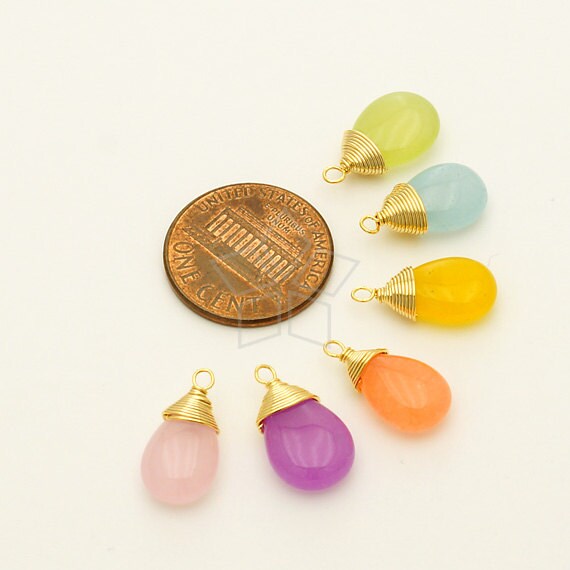 GS-117-GD / 2 Pcs - Cute Jade Wire Wrapped Smooth Drop (yellow