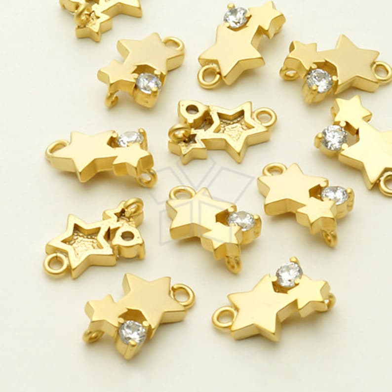 PD-781-MG 2 Pcs Tiny Stars CZ Pendant Stars Charm Matte Gold Plated over Brass 7.6mm x 11mm