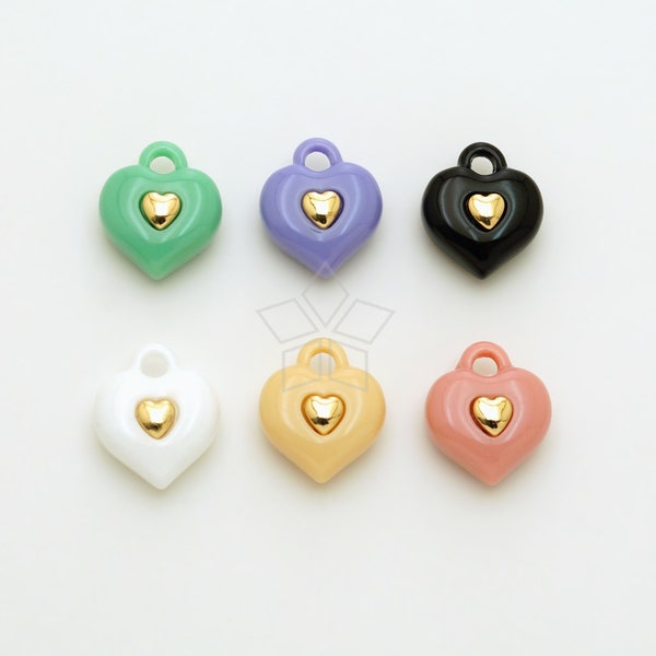 AR297 / 2 Pcs - Color Acrylic Heart Charms, Gold Point Heart Pendant, Jewelry Making Findings, Choose Stone Color / 15x17mm