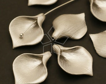 AC-389-MS / 2 Pcs - High Quality Wide Calla Bead Cap (Small-Size), Flower Petal Charm Pendant, Matte Silver Plated over Brass / 13 x 18mm