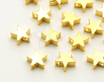 ME-079-GD / 4 Pcs - Little Star Charms(Bead Type), Star Bead Centerpiece, Gold Plated over Brass / 6mm