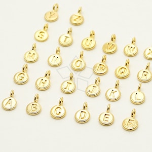 IN-425-GD / 2 Pcs - Initial Mini Round Charm, Letter Charm, Initial Tag, Alphabet, Upper case, A, Gold Plated over Brass / 4.5mm