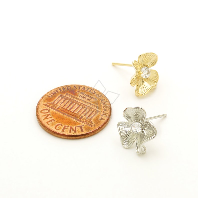 925 Sterling Silver Post Choose Color 12mm x 12mm CZ Flower Ear Posts Sweet Flower Earrings SI-487-OP 2 Pcs