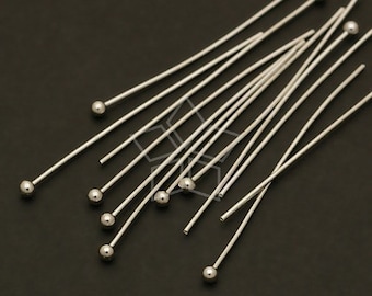 FD-101-OR / 100 Pcs - 24 Gauge Ball Headpins, DIY Jewelry Making Findings, Rhodium Silver Plated over Brass / 30mm