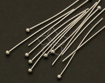 FD-101-OR / 100 pièces - Têtes à billes de calibre 24, accessoires de fabrication de bijoux à bricoler soi-même, plaqué argent rhodié sur laiton / 30 mm