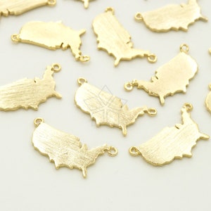 PD-1417-GD / 2 Stück - Usa Landkarte Anhänger, Usa. Vergoldet über Messing / 18mm x 10mm