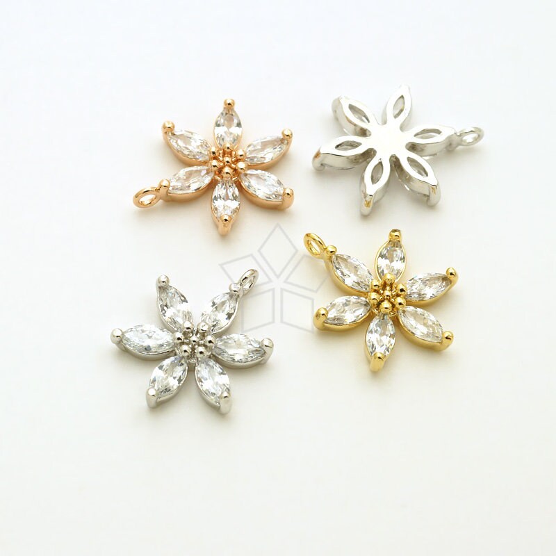 PD-3098-RG / 2 Pcs - Cubic Zirconia Set Six Petal Flower