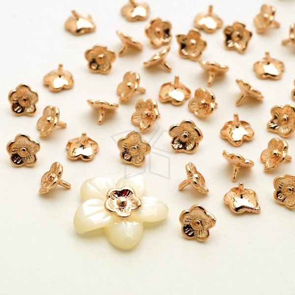 ME-289-RG / 4 Pcs - Tiny Bell Flower Peg Stopper for Half Drilled Pearl, Flower for Polymer Clay Craft, Rose Gold Plated over Brass / 4.2mm