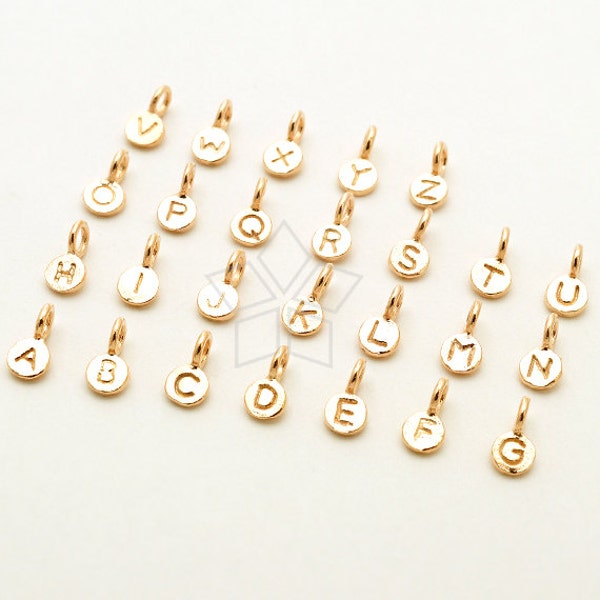 IN-555-GD / 2 Pcs - Kleiner Kreis Anhänger, Mini Buchstabe Anhänger, Großer Buchstabe A, Vergoldet über 925 Sterling Silber / 3mm