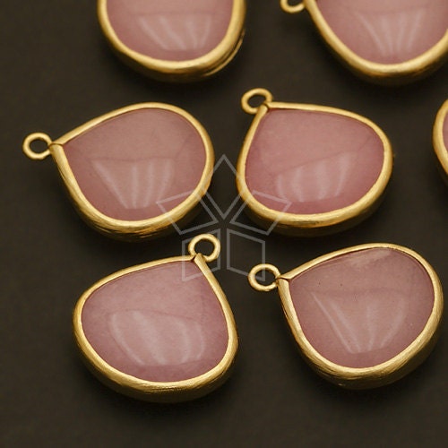 PD-460-MG / 2 Pcs Matte Gold Plated over Brass / 17mm x 20mm Pink Opal Smooth Heart Fancy Drop Pendant