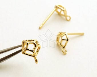 SI-1017-GD / 2 Pcs - Geometry Pentagonal Stud Earrings, Gold Plated Spiderweb Ear Posts, 925 Sterling Silver Post / 6mm x 8mm