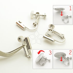 EA-334-OR / 2 Pcs - Screwback Clip on Earrings, Convert Ear Studs into Ear Clips for Non-Pierced Ears, Vertical, Rhodium Silver / 15mm
