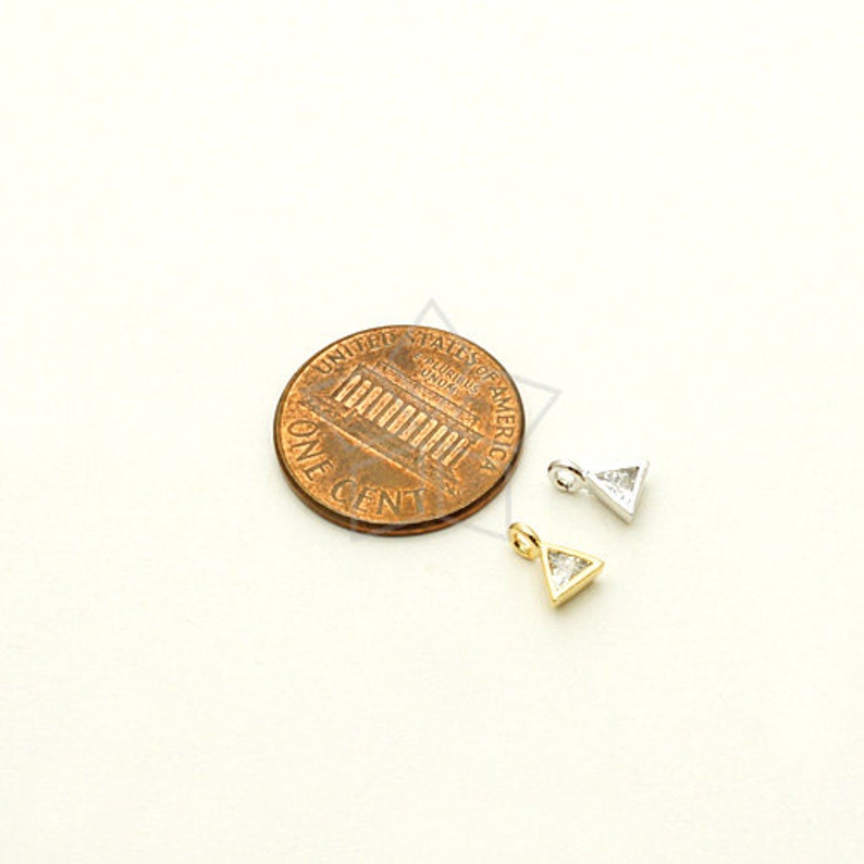 PD-1064-GD / 2 Pcs Mini CZ Bezel Charm Pendant Triangle, 16K Gold Plated over Brass / 5mm x 7mm image 2