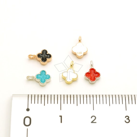 SV-416-OP / 1 Pcs - 925 Sterling Silver Clover Charm, Red
