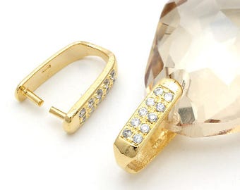 PS-028-GD / 2 st - CZ fyrkantig nypfäste för halsband, stor nypfäste för hänge, guldpläterad över mässing / 4,2 mm x 14 mm