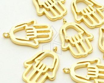 PD-707-GD / 2 st - Nytt Hamsa-handberlockhänge, förgyllt över mässing / 12 mm x 17 mm