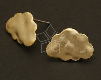 SI-363-MG / 2 Pcs - Cloud Stud Earring Findings, Cloud Ear Posts, Matte Gold Plated, 925 Sterling Silver Post / 17mm x 12mm