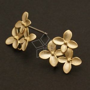 SI-135-MG / 2 Pcs - Cherry Blossom Earring Findings, Matte Gold Plated over Brass, 925 Sterling Silver Post / 14mm x 15mm