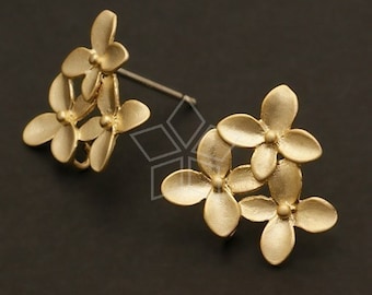 SI-135-MG / 2 Pcs - Cherry Blossom Earring Findings, Matte Gold Plated over Brass, 925 Sterling Silver Post / 14mm x 15mm