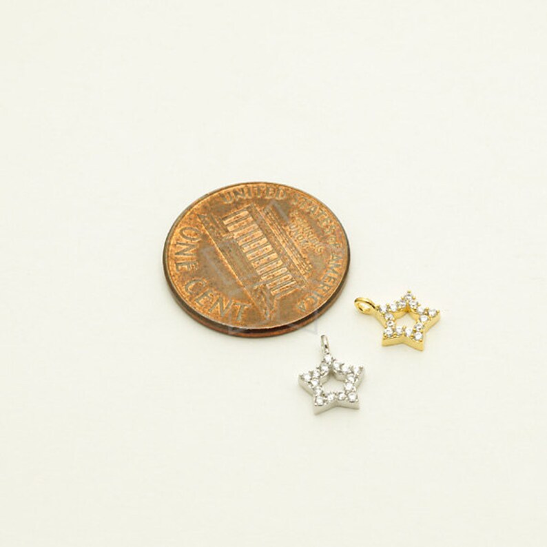 PD-1276-OR 2 Pcs Silver Plated over Brass 6.7mm x 8.5mm Tiny CZ Open Star Charm Pendant Small Round Pendant
