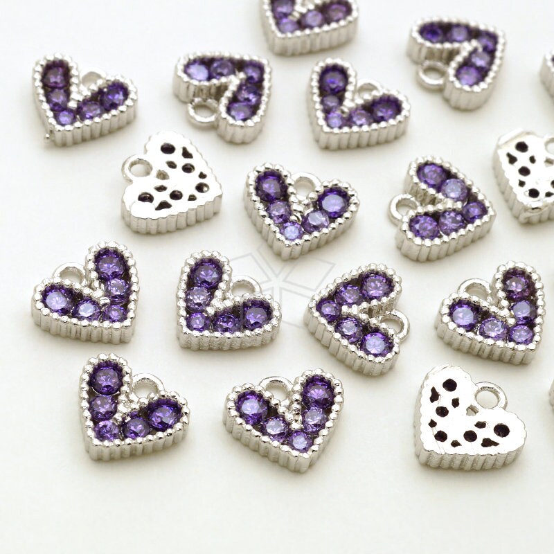 PD-2906-OR / 2個 - キュートなハートチャーム、タンザナイト