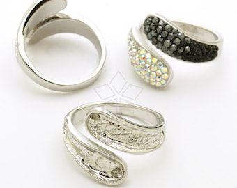 RR-037-OR / 1 Pcs - Two Slim Oval Rimmed Adjustable Ring Blank for Polymer Clay, Metal Clay, Resin, Fimo Craft, Rhodium Silver Plated Brass