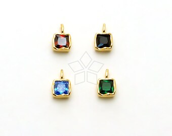 PD-1859-OP / 2 Pcs - Rectangular Cubic Zirconia Stone Charm, Gold Rough Smooth Bezel Square Glass Gemstone Pendant / 5.5x8.5mm