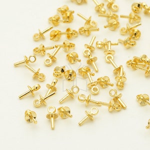 CP-058-GD / 20 Pcs - Tiny Mini Simple Bead Cap with Peg for Half Drilled Pearl, Gold Plated over Brass / 3mm