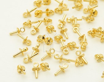 CP-058-GD / 20 Pcs - Tiny Mini Simple Bead Cap with Peg for Half Drilled Pearl, Gold Plated over Brass / 3mm