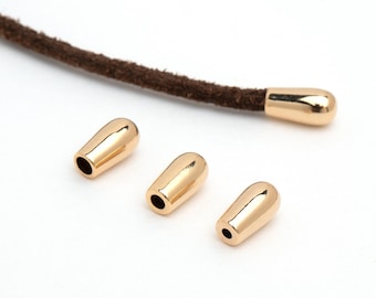 FE-073-GD / 2 Stück - Tropfenförmige Endkappen in Gold für Lederschnüre und Schmuckherstellung Metallspitzen für Seilschnur DIY Zubehör