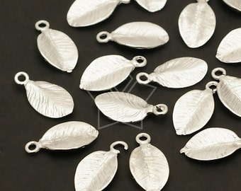 AC-239-MS // 10 Pcs - Cute Leaf Charms, Small Leaf Pendant, Matte Silver Plated over Brass / 6mm x 11mm