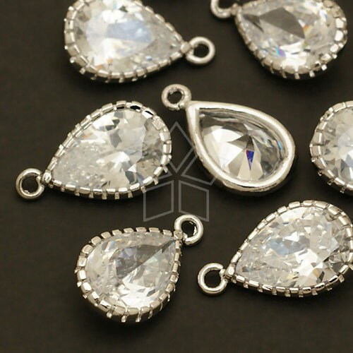 ZC-123-OR / 2 Pcs - Vintage Cubic Zirconia Pear Drop (S-size), with S…