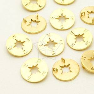 PD-832-MG / 2 Pcs - Compass Two Loops Necklace Pendant, Direction Graduation Motivation, Matte Gold Plated over Brass / 11mm