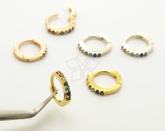 SV-412-OP / 2 pièces - Mini créoles arc-en-ciel en ZC, créoles Huggie en zircone cubique multicolore, accessoires de boucles d'oreilles, couleur au choix ! / 8,8 mm