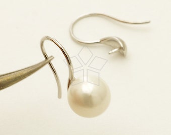 EA-206-OR / 4 Pcs - Hook Ear Wires For Half-drilled Pearl or Gems, Earrings Findings, Silver Plated over Brass / 16mm