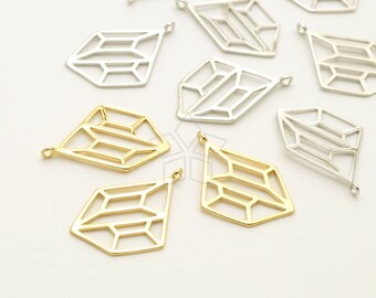 PD-2047-OP / 1 piezas - Colgante de forma de diamante de contorno de geometría, colgante de marco de marco de motivo de joyería del Pentágono, elija color / 13 mm x 18 mm